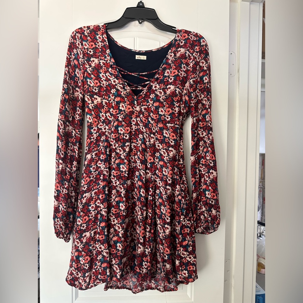Hollister Floral Long Sleeve Dress - Red and White